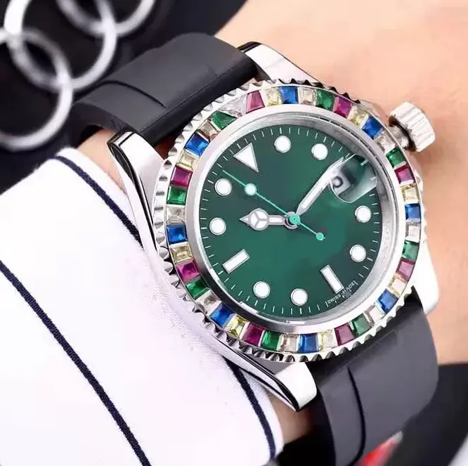 Lässige Uhren Original Automatikwerk Kautschukarmband Erste Qualität Saphirspiegel Herrenuhr Bunte Diamantdekoration Watch202M