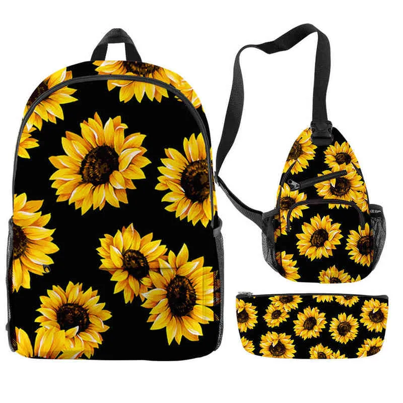 HBP New Trend Double Backpack Combination Sunflower 3d Color Printing Travel Backpack Set 220804