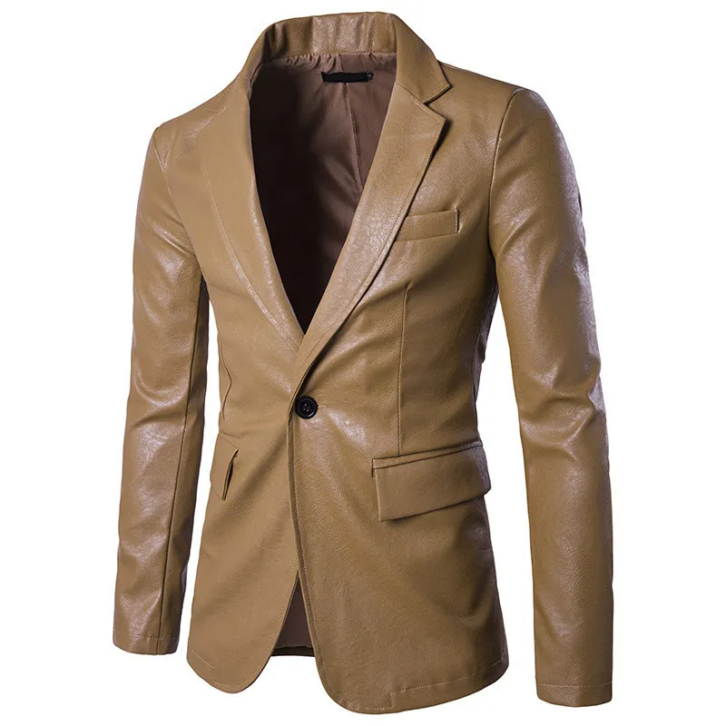 Otoño Invierno traje de cuero PU nuevo Color sólido Slim Fit moda hombres chaquetas X307