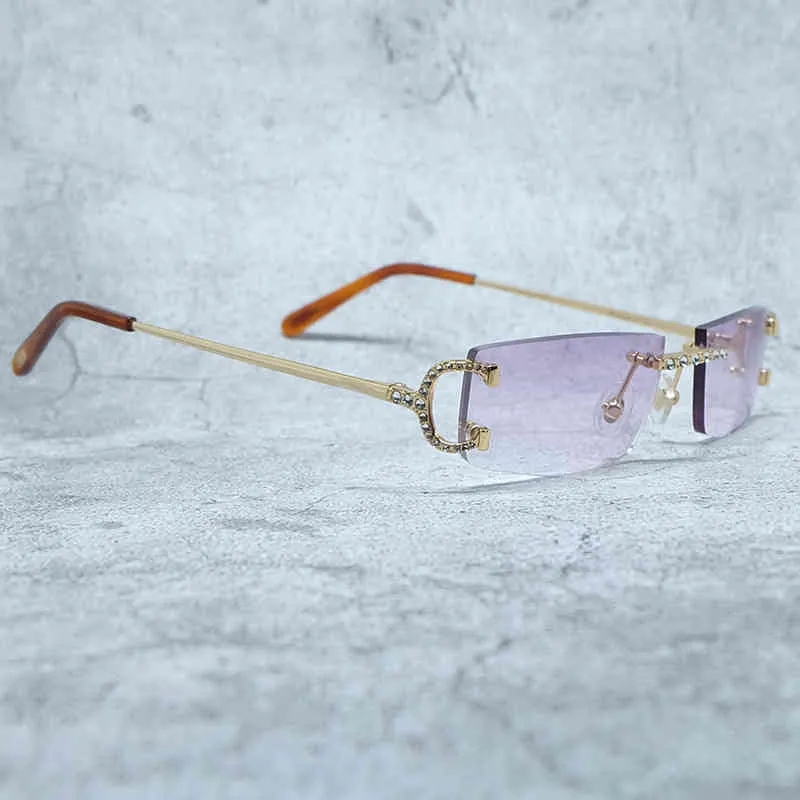 Iced Out Sunglasses Men Rimless Carter Wire C Small Square Sunglass Rhinestones Sun Glasses Luxury Desinger Vintage Eyewear