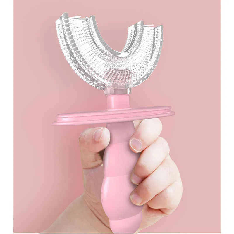 Brosse à dents en silicone souple en forme de U brosse à dents pour enfants outil de soins bucco-dentaires brosse de nettoyage remplaçable bébé enfants brosse à dents avec couvercle 0511