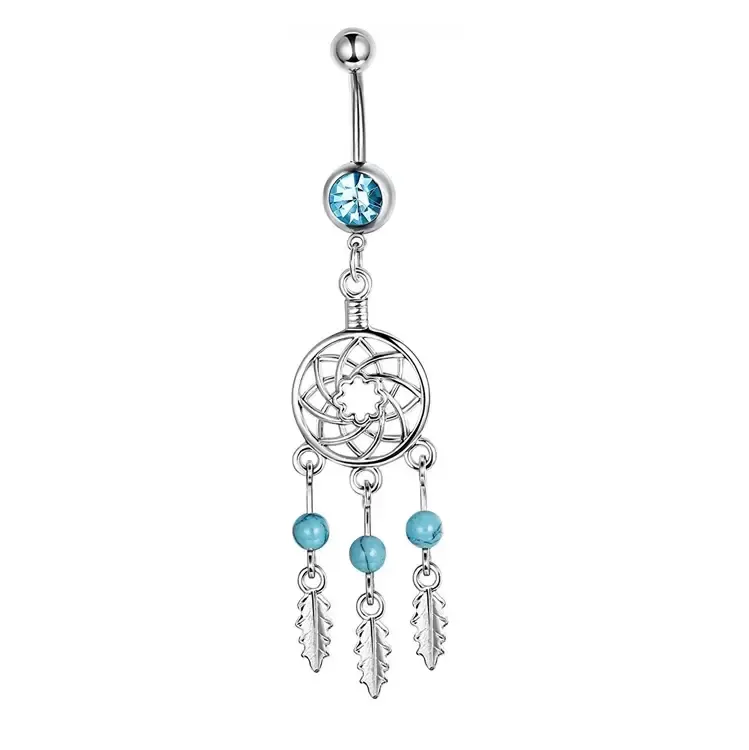 Anelli con bottone a campana Combinazione di anelli ombelico serie blu da 5 pezzi squisita unghia ombelico in zircone