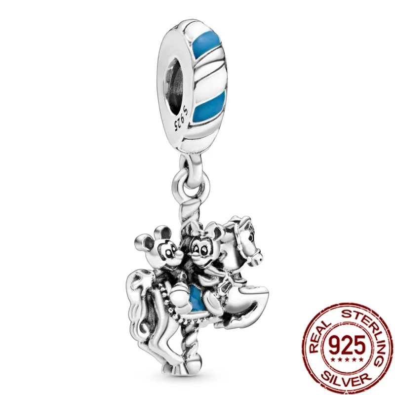 Abalorio colgante de Plata de Ley 925, cadena de seguridad de dibujos animados clásicos, abalorio compatible con pulsera Pandora, accesorios de joyería DIY
