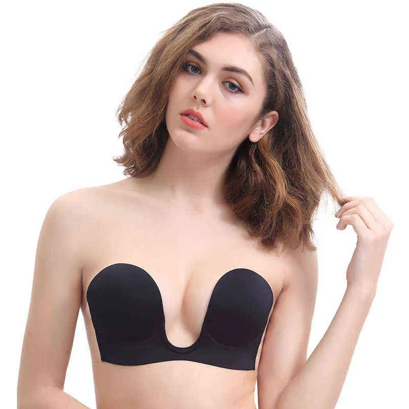 Pushible Push Up Sile Bra Bras Bras Dress Party حفل زفاف لزجة لزجة للادة لاصق برازيري التنفس العميق U حمالة الصدر الداخلية L220726