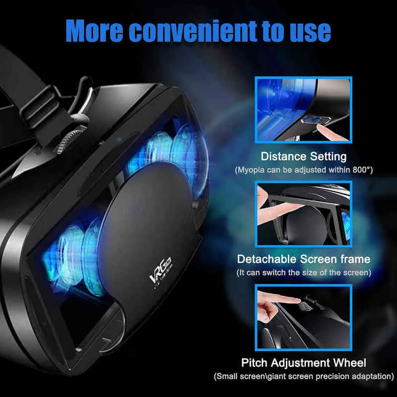 VRGPRO 3D Helmet Virtual Reality VR Glasses Blue lens Smartphones 3D Glasses Support VR Headset For Mobile Phone for Youtube H220422