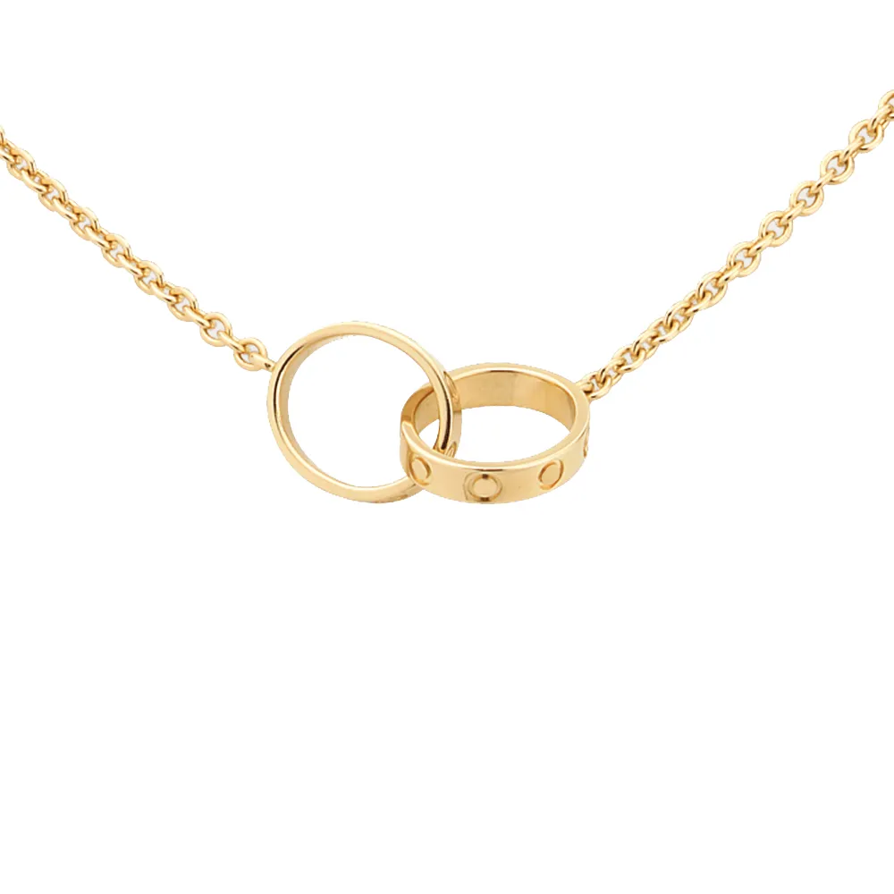 Designers de jóias amor colar Rose Gold Platinum cadeia parafuso diamante duplo círculo colar irmã pingente de aço inoxidável weddi309S