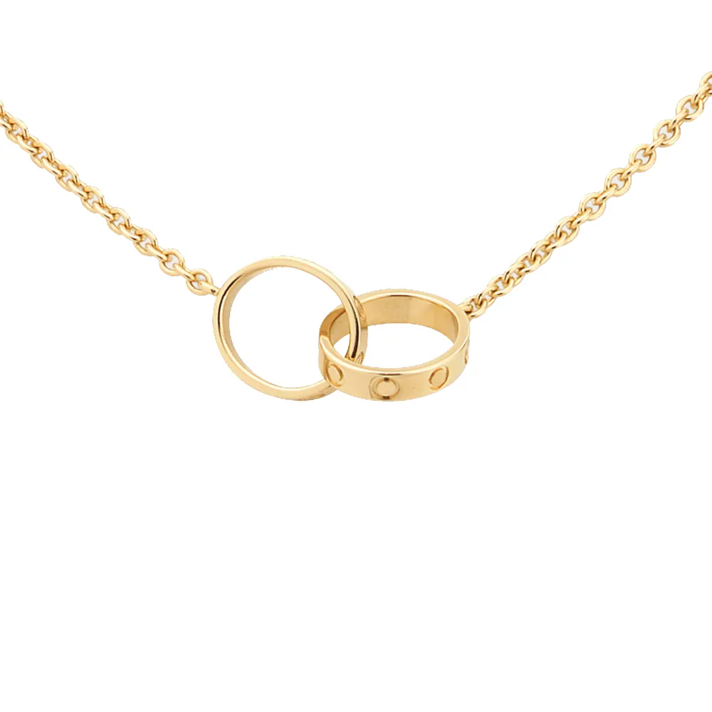 Les créateurs de bijoux aiment le collier Rose Gold Platinum chaîne vis diamant double cercle collier soeur pendentif en acier inoxydable weddi288S