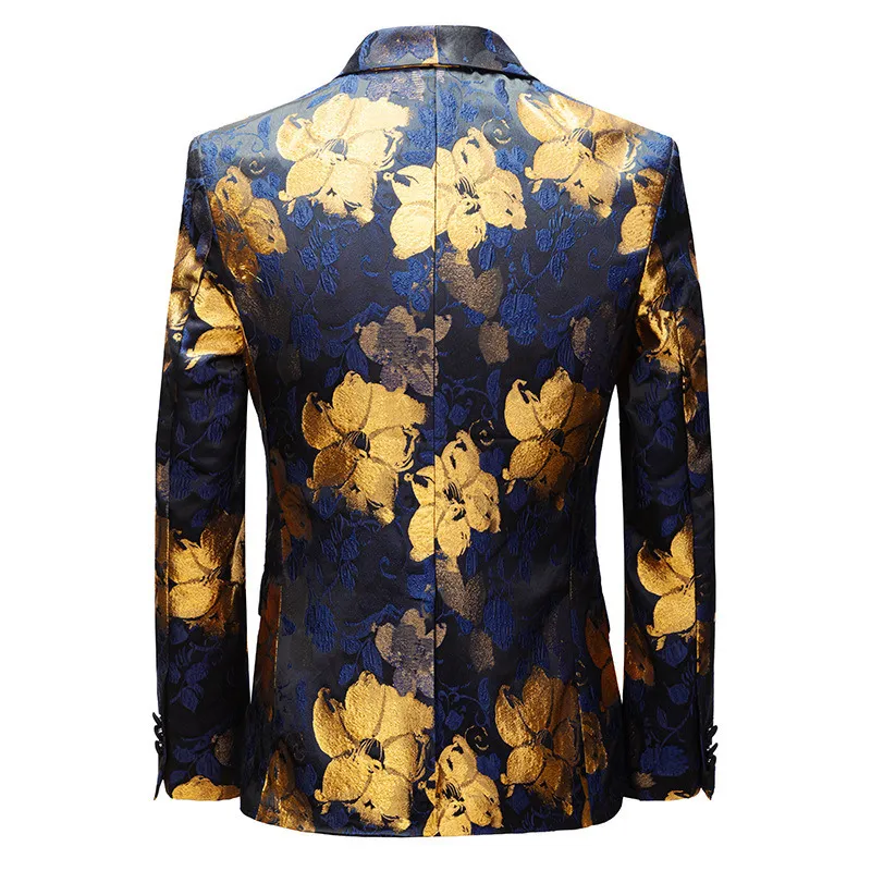 Luxe Gouden Bloemen Jacquard Smoking Blazer Mannelijke Sjaalkraag Een Knop Jurk Jasje Heren Bruiloft Diner Blazer Hombre 220815