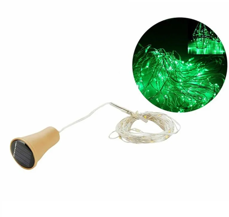 Cordes LED solaire alimenté bouteille de vin liège Festival guirlande lumineuse extérieure lumières fée 1M 2M en forme de fil de cuivre StringLED2751