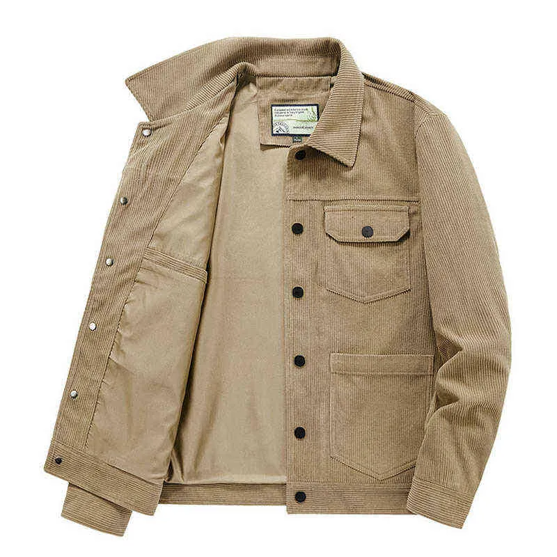 Mcikkny moda uomo primavera casual giacche di velluto a coste multi tasche tinta unita capispalla cappotti abbigliamento maschile taglia M-5XL T220728