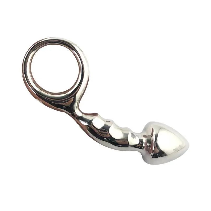 Handheld Metal Anal Plug rostfritt stål Butt med handtagspärlor Dildo Sexiga leksaker BDSM Shop Products For Women Men