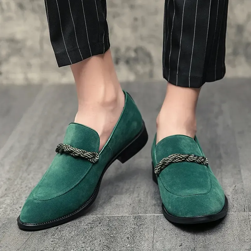 Men Fashion Business Casual Dress Shoes Handmade Solid Color Faux Suede Classic Twisted Round Toe Low Heel Loafers DH932