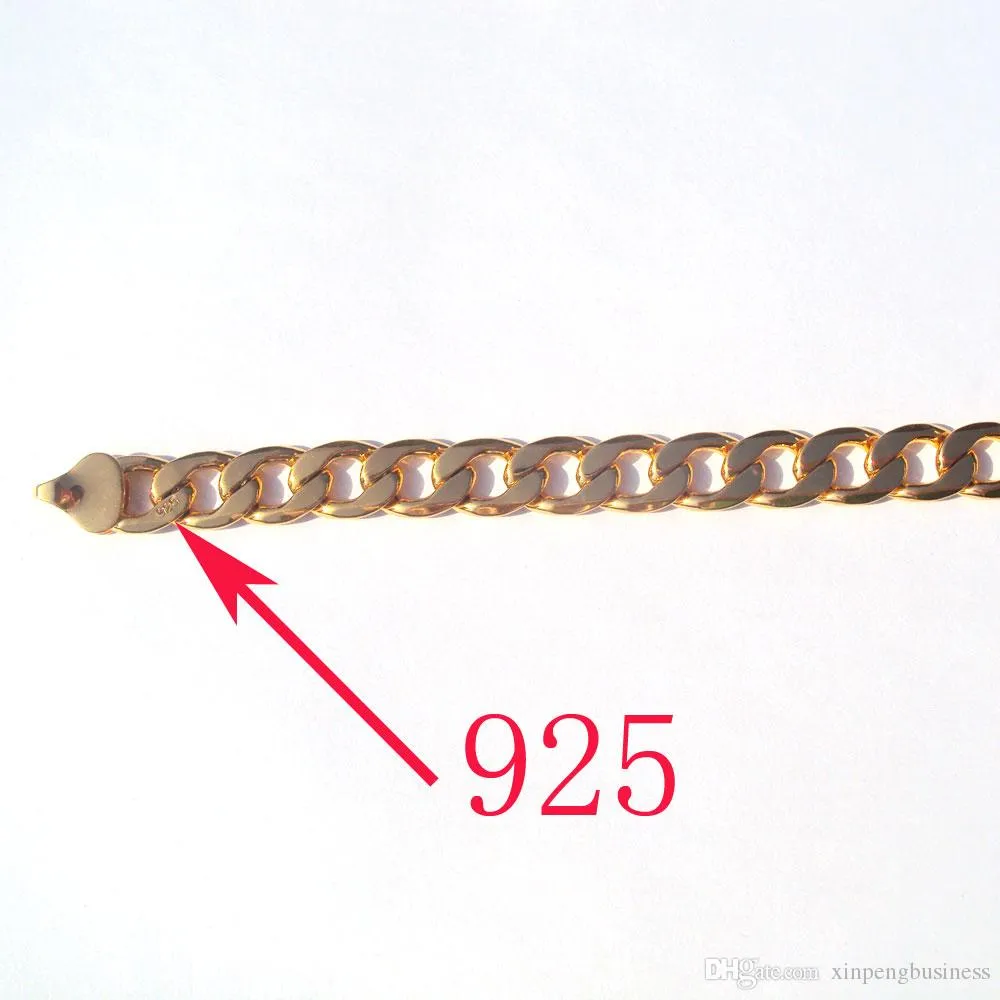 Amberta Stempel 925 Geel Solid 24k Goud GF Link Chain Heren Curb Cubaanse Ketting 600 10mm Italy279j