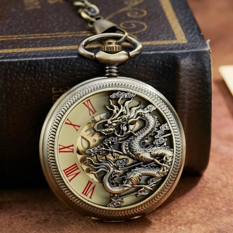 Zegarki kieszonkowe luksusowy srebrny mechaniczny zegarek smokowy laser grawerowany zegar Zwierzę Naszyjnik wisiant ręka kręta mężczyzn łańcuch fob thun2328s