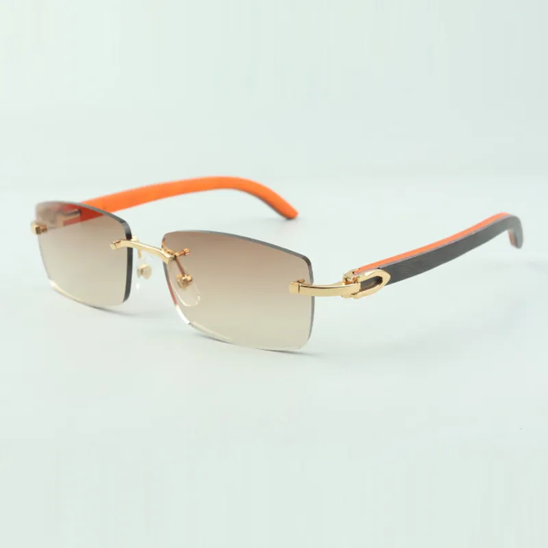 Óculos de sol lisos 3524012 com bastões de madeira laranja e lentes de 56mm para unissex256B