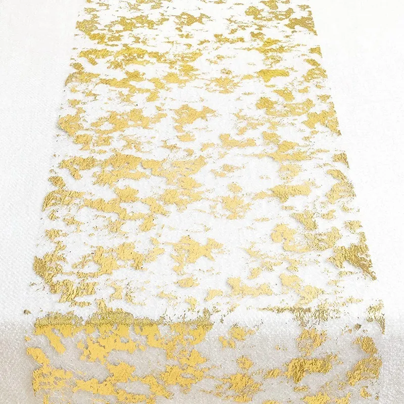 Bordslöpare Sparkling Polyester Tulle Ribbon Roll med guldfolie Födelsedagsfest Bröllop Juldekor 220615