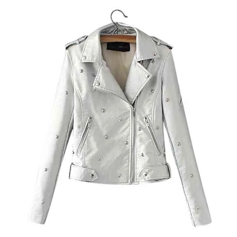 Punk Women Rivet Pu Leather Jacket Zip Up Biker Short Croped Motor Topps Motorcykel Faux Leather Jacket Coat Chaquetas Ytterkläder L220801