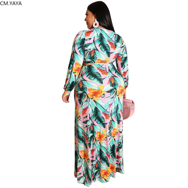 Cmyaya Plus Size XL-5XL Autumn Women Fashion Print Long Maxi Dress Open Bodycon Night Beach Dresses Vestidos 220516