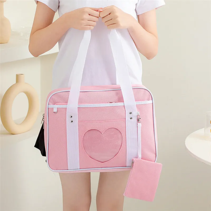 Japanese Preppy Style JK Pink Uniform Shoulder School Bags For Women Girls Canvas Large Capacity Casual Luggage Handbags 220611