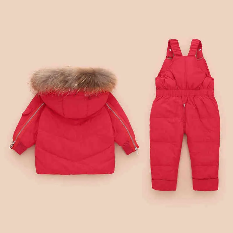 어린이 다운 의류 세트 2020 실제 모피 칼라 아이 겨울 다운 재킷 유아 여자 따뜻한 전반적인 아기 소년 다운 재킷 J220718