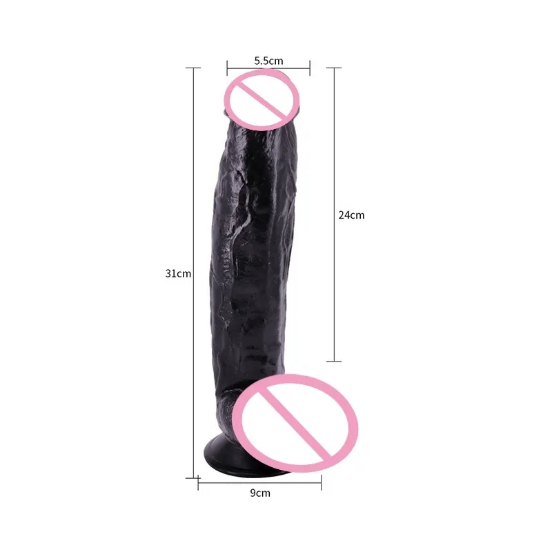 Dildo gigante nero Dildo enorme e spesso Ventosa Dong lungo Succhiare il pene di alta qualità la masturbazione lesbica della vagina 31 cm