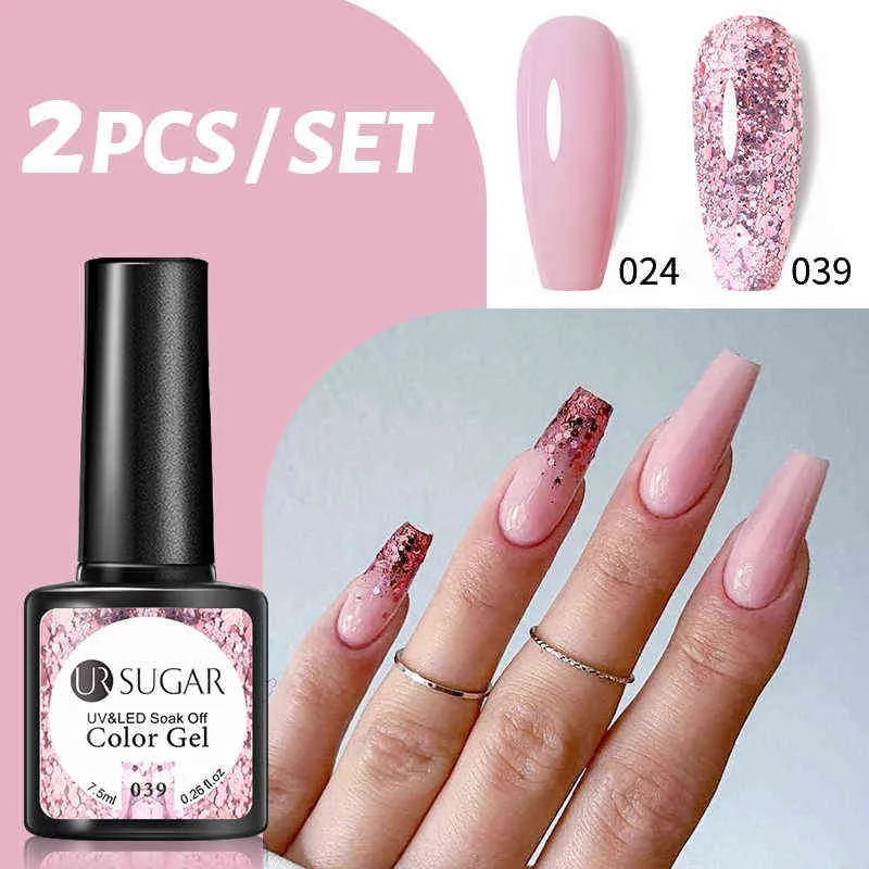 NXY Nail Gel 2 Set de Vernis Nude Rose Glitter Paillettes Longue Durée Base Top Art Design Hybride 0328