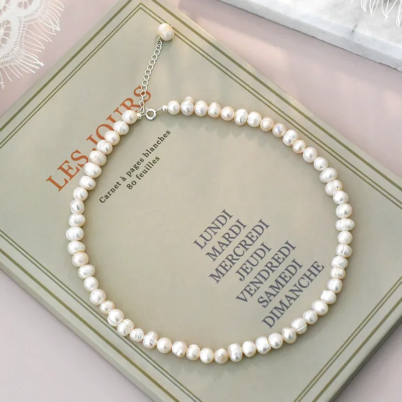 Ashiqi Natural Freshwater Pearl Chokers Halskette 925 Sterling Silber Schmuck für Frauen Geschenk Mode 220808