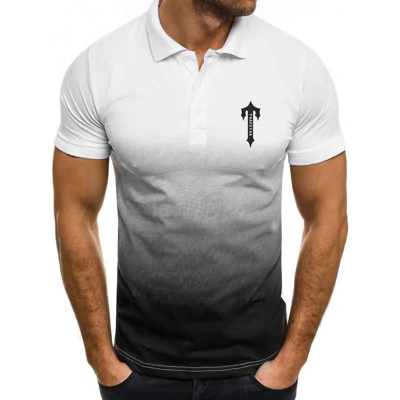 2022 Trapstar London Stampa Custom Made Sfumatura di Colore Uomo Risvolto Manica Corta T Shirt in Cotone Casual da Uomo T-Shirt Polo