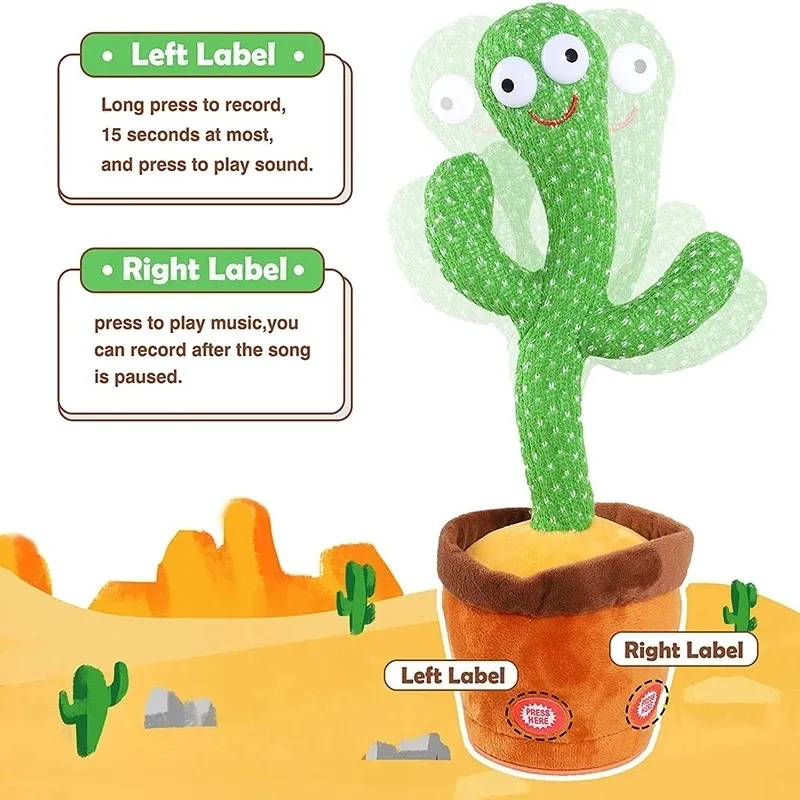 Divertido baile cactus eléctrico peluche juguete 120 canciones cantando cactus peluche juguete repetir lo que dijiste infancia Eon muñeca regalo 220425