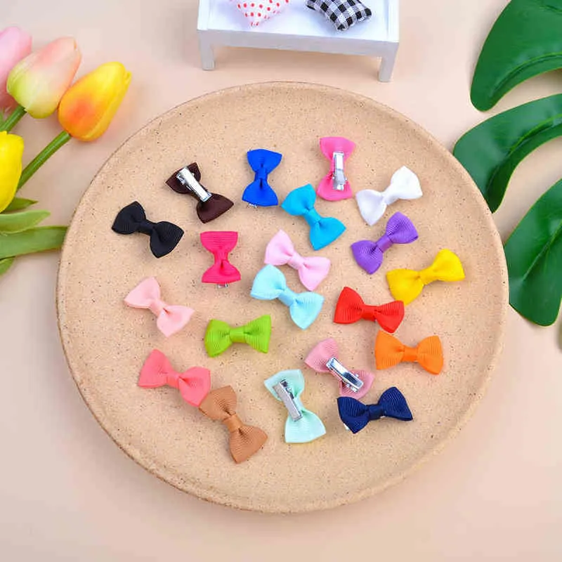 Hair Rubber Bands 1.3Inch Solid Bowknot With Metal Clip Sweet Gift Hairgrips For Girl Children Cute Small Hairpins Kids Hair Accessories AA220323