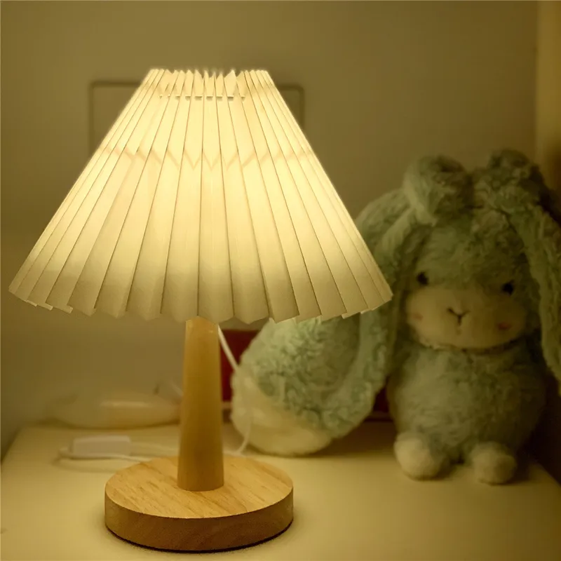 Lampe plissée Vintage USB, lampe de Table coréenne à intensité variable avec perle Led blanc chaud jaune pour chambre à coucher, salon, éclairage de maison, décor 220518