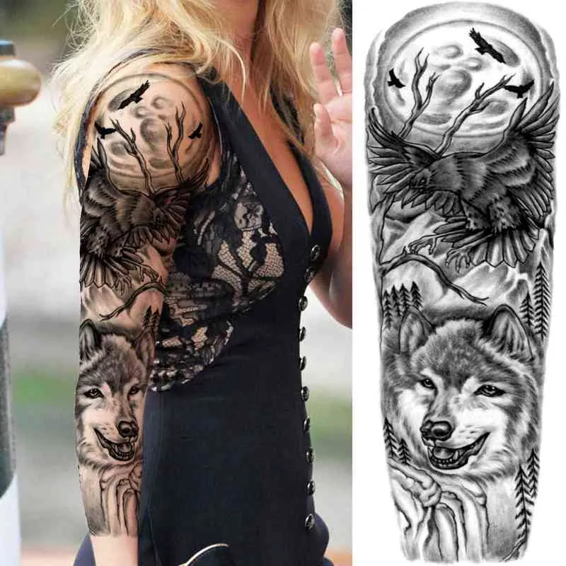 NXY Tijdelijke Tattoo Black Lion King S Mouw voor Mannen Vrouwen Fake Gear Tiger Volledige Sticker Realistische Dierlijke Tatoo Waterdicht 0330
