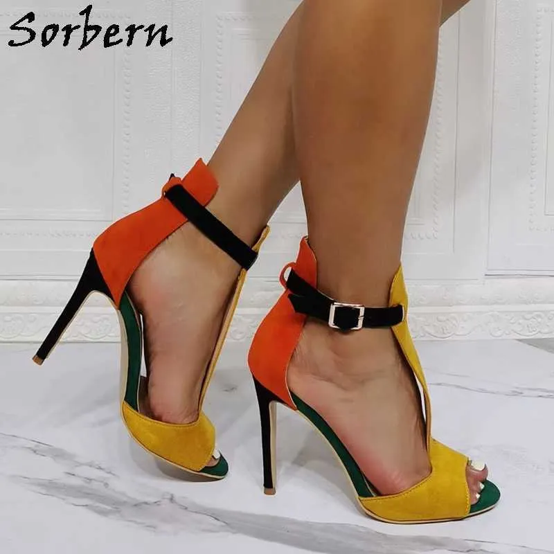 Sorbern Sandali da donna classici T-Strap Tacchi a spillo Tacchi da festa Scarpe casual da donna Multi colori personalizzati