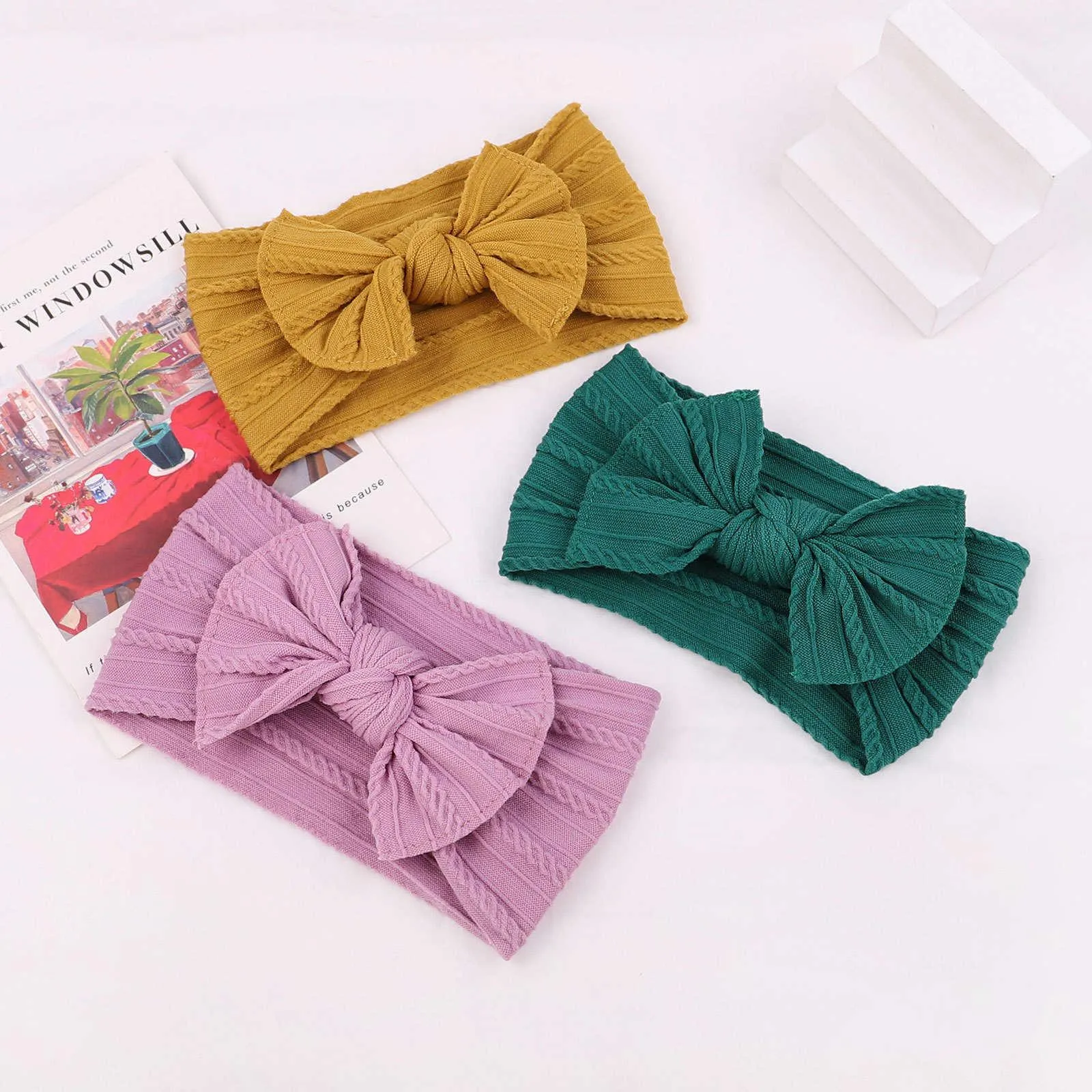 Baby jacquard super elastic hair band baby nylon fabric Bow Headband 2382