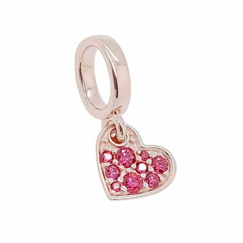 Red Pavé Tilted Heart Dangle Charm 925 Silver Pandora Charms for Bracelets DIY Jewelry Making kits Loose Beads Silver wholesale 789404C02