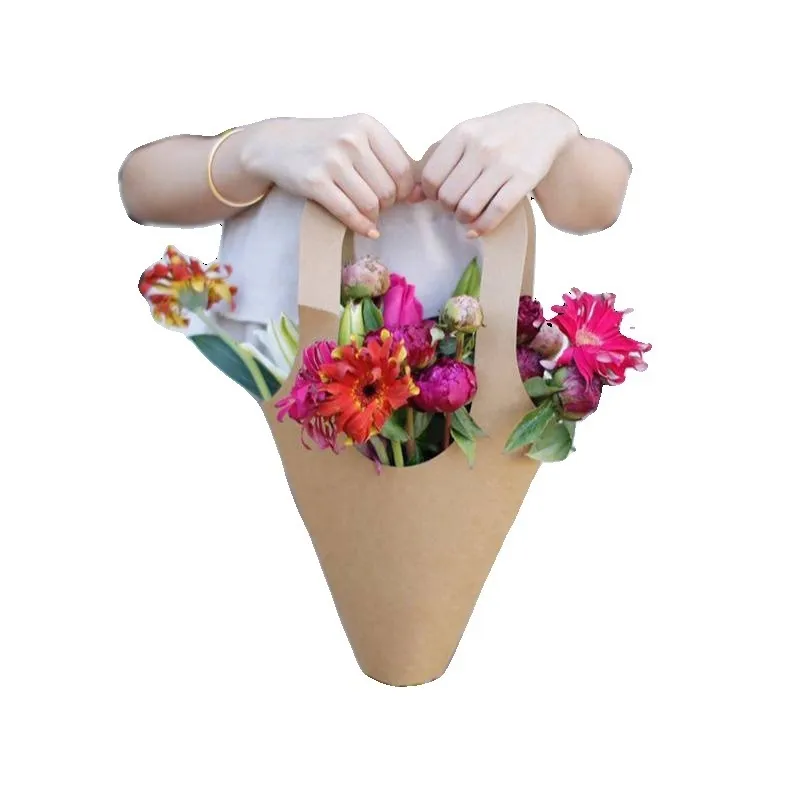 10st hanterar Kraft Paper Flower Påsar Blommor Inslagsgåva Blomma Förpackningslådor för hembröllopsfest dekoration 220527