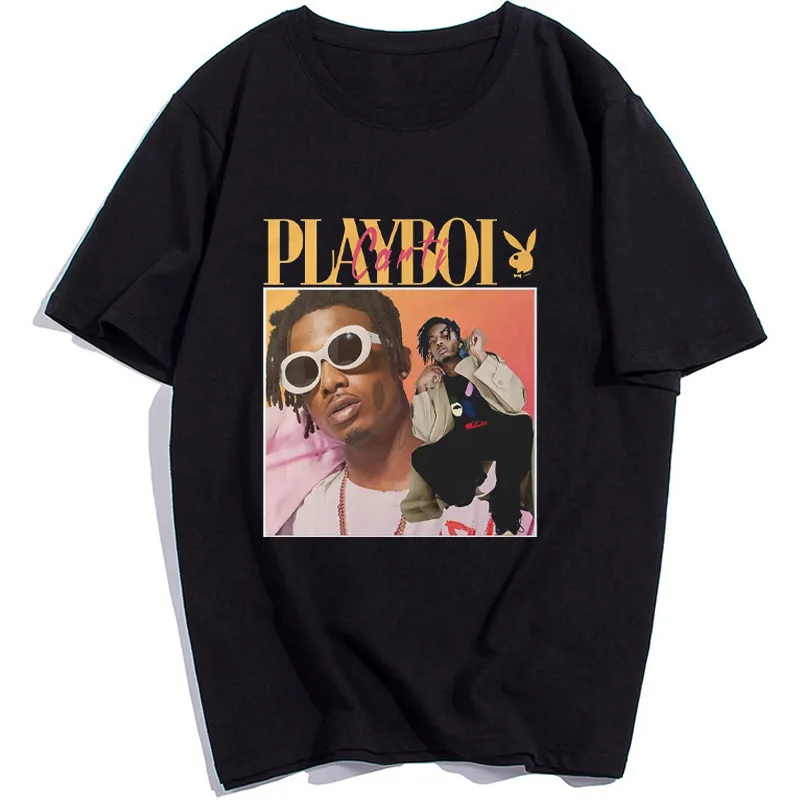 Rapper playboi carti grafisk mode tryckt t -shirt män skjorta kvinnlig tee skjorta hiphop tops överdimensionerade tees gotisk stil 90 -tal 220608