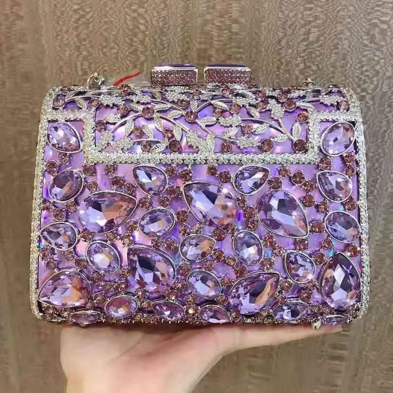 Xiyuan Luxury Wedding Party Rhinestone Clutch Bag Bride Crystal Evening Bags Silver Purple Diamond Handbag Women Handbags Purse 220427