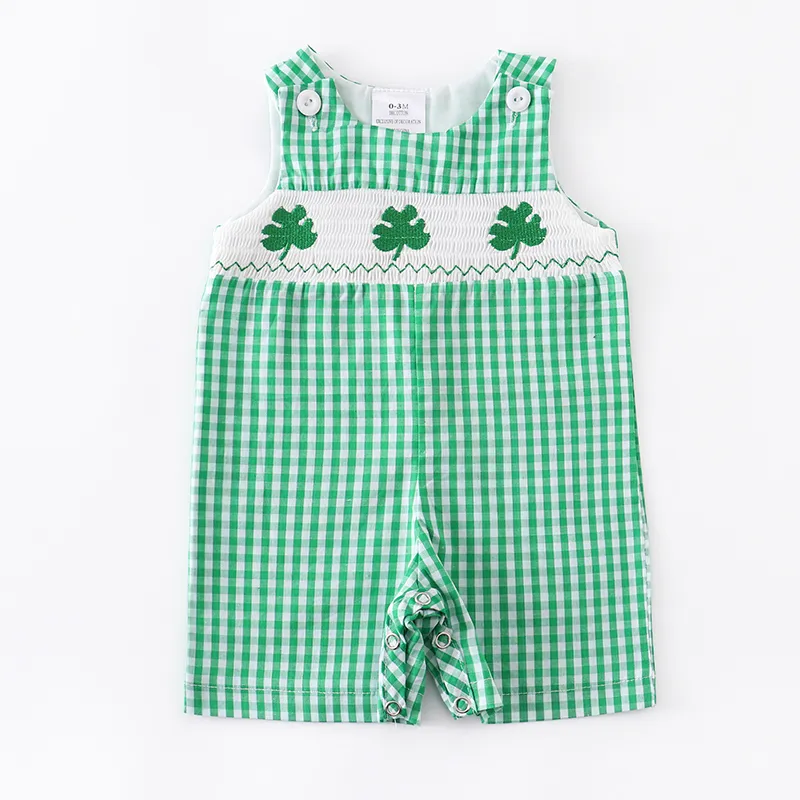 Girlymax St Patricks Day Irmão Clover Plaid Baby Girls Dress Boys Shorts Conjunto Top Ruffles Rodper Smocked Tecida Crianças Crianças 220531