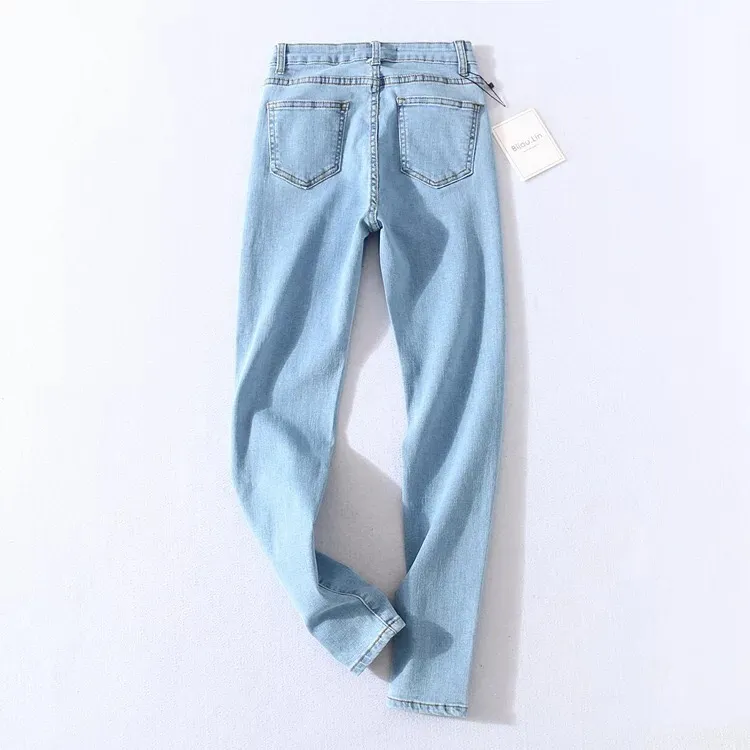 Vintage Skinny Jeans mit vier Knöpfen und hoher Taille, Bleistiftjeans für Damen, schmale Passform, Stretch-Hose, volle Länge, enge Denim-Hose 220810