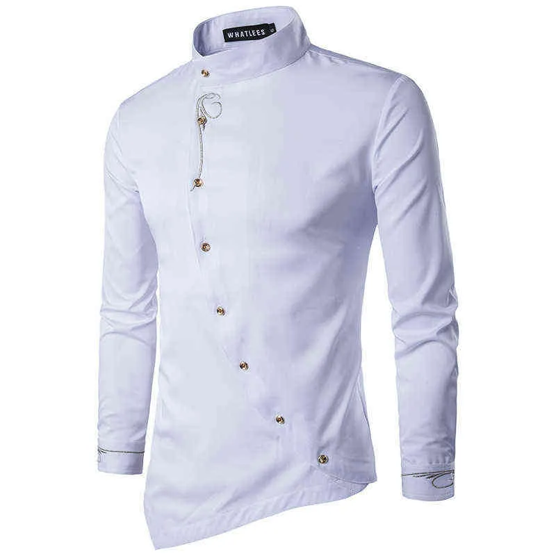 Mode Unregelmäßige Hemd Männer Marke Design Stickerei Slim Fit Casual Langarm Shirts Herren Hochzeit Shirt für Männliche Chemise l220704