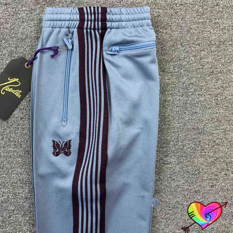 2022 Blue Needles Pants Men Women High Quality Brown Webbing Stripe Embroidery Butterfly Needles Track Pants AWGE Trousers T2208031191370