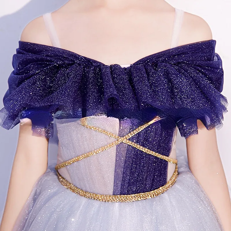Nouvelles robes de fille de fleur bleue rougir des filles juniors robe de concours en dentelle à paillettes bébé fille en tulle