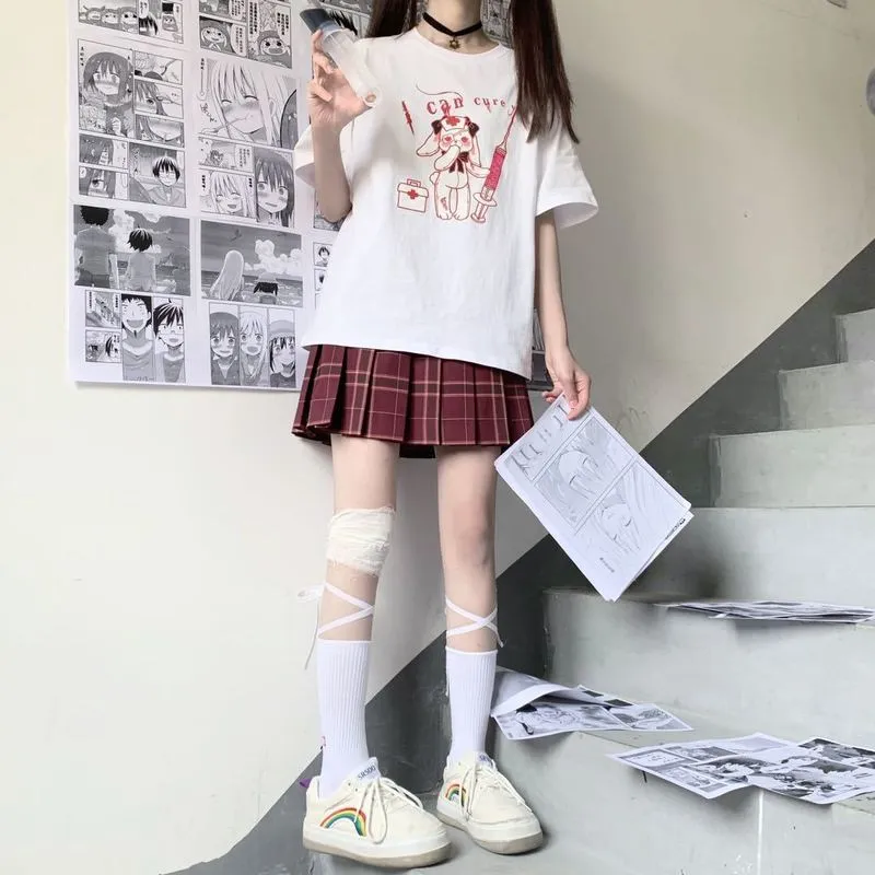 Streetwear HARAJUKU Summer punkowy T koszule Kobiety z krótkim rękawem Korea Cartoon Vintage Black Tees TOP Y2K 220602