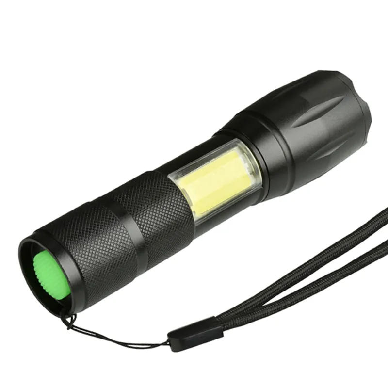 Nuova torcia a LED integrata 18650 Batteria XM-L T6 COB Torcia in alluminio 4 modalità Lanterna ricaricabile USB zoomabile campeggio