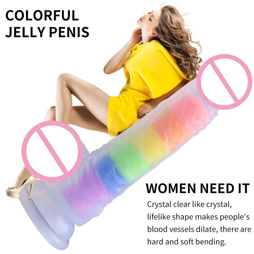 Beauty Items Colorful Penis Crystal Liquid silicone Dildos Women's Masturbation Anal sexy Toys Big Realistic Suction Cup Dick adult