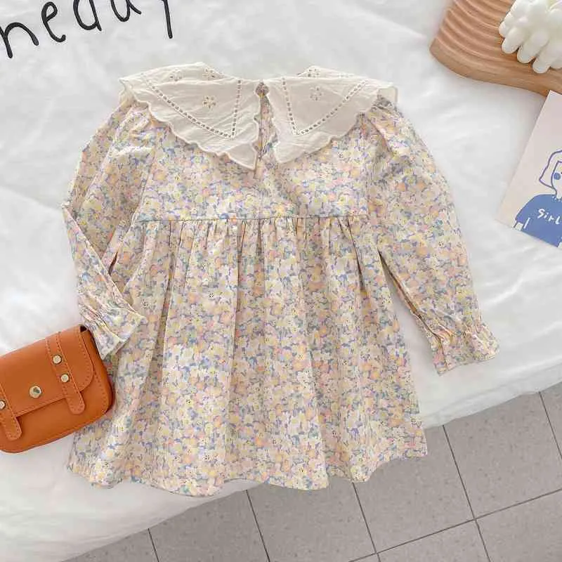 女の子の花のドレス2021春と秋の新しい赤ちゃん韓国の長袖プリンセススカートの子供用ドレスG220428