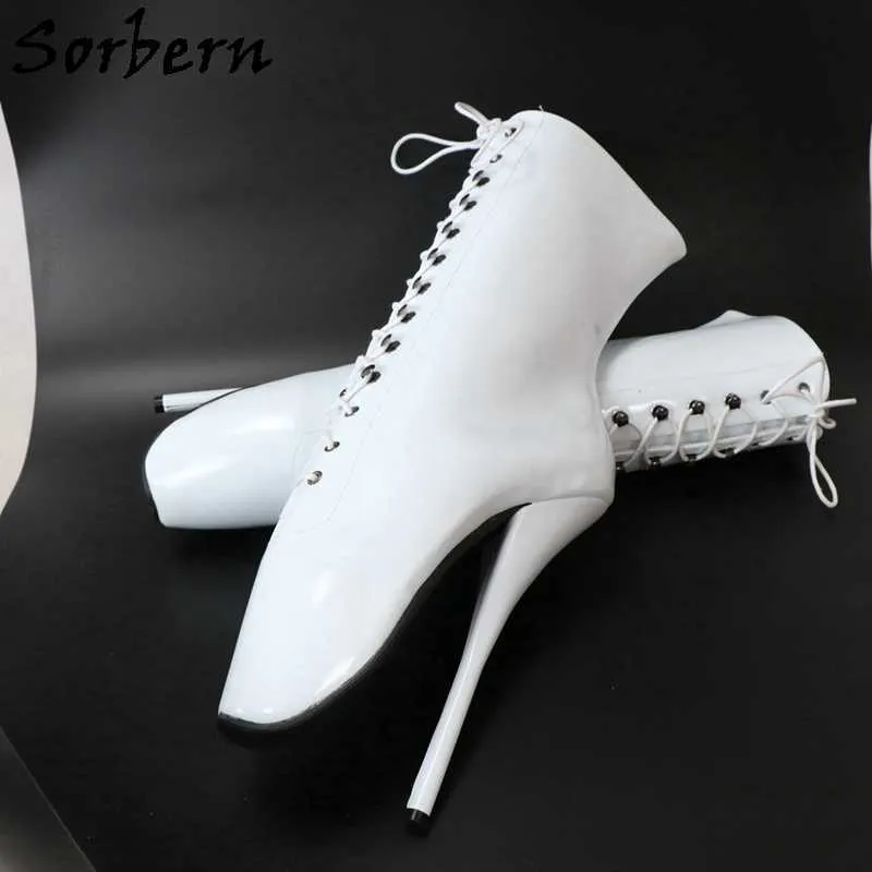 Sorbern الأبيض الخنجر الباليه الأحذية للجنسين عالية الكعب 18 سنتيمتر أحذية قصيرة للنساء bdsm الأحذية مثير صنم الألوان مخصصة