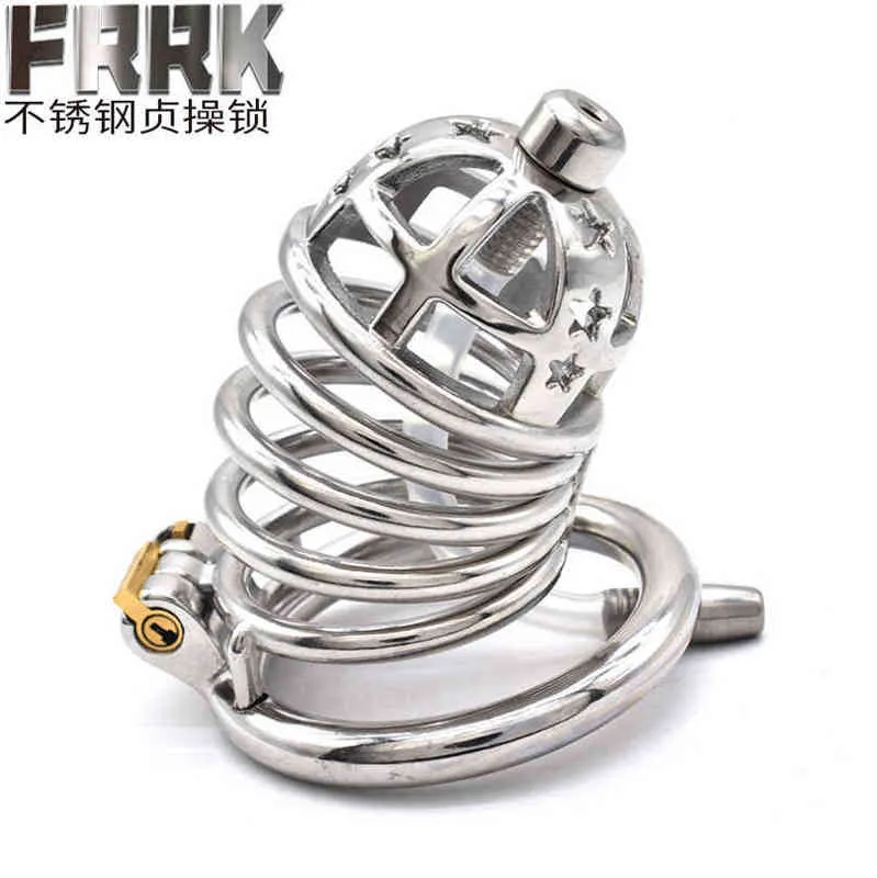 NXY Chastity Device Frrk Stainless Steel New Long Arc Ring with Conduit Lock Lovely Star Appliance 0416