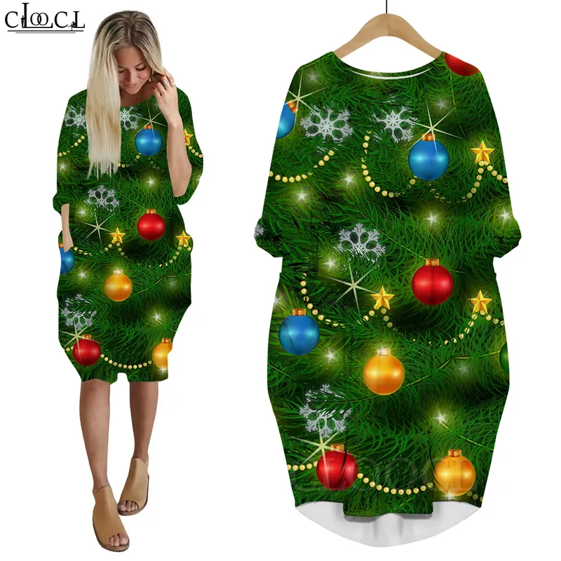 Robe du père noël HO imprimée en 3D, Baggy pour femmes, manches longues, avec poches, pour fête et noël, W220616